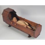 AN 18TH CENTURY PINE CRADLE AND EARLY TEDDY BEAR (2).