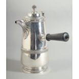 A GOOD FRENCH SILVER CHOCOLATE POT WITH FROTHER, cast bird spout and single handle. 21ozs.