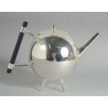 A LARGE CHRISTOPHER DRESSER STYLE, SILVER PLATED GLOBULAR TEA POT. 5ins diameter.