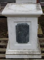 A PAIR OF ITALIAN MARBLE STANDS on square bases. 2ft 7ins high.