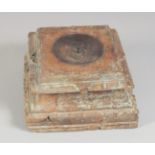 A 17TH - 18TH CENTURY CARVED ITALIAN WOODEN BASE. 7.5ins.