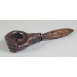 A 19TH CENTURY TREEN HAND SHAPED NUTCRACKER 7.5ins high.