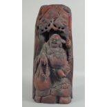 A CHINESE CARVED WOOD BUDDHA FIGURE. 19ins high.