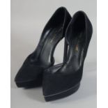 A PAIR OF YVES ST. LAURENT BLACK SUEDE SHOES. Size 36.5.
