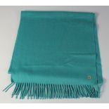 A LORO PIANA TURQUOISE CASHMERE LONG SCARF. 6ft 6ins long.