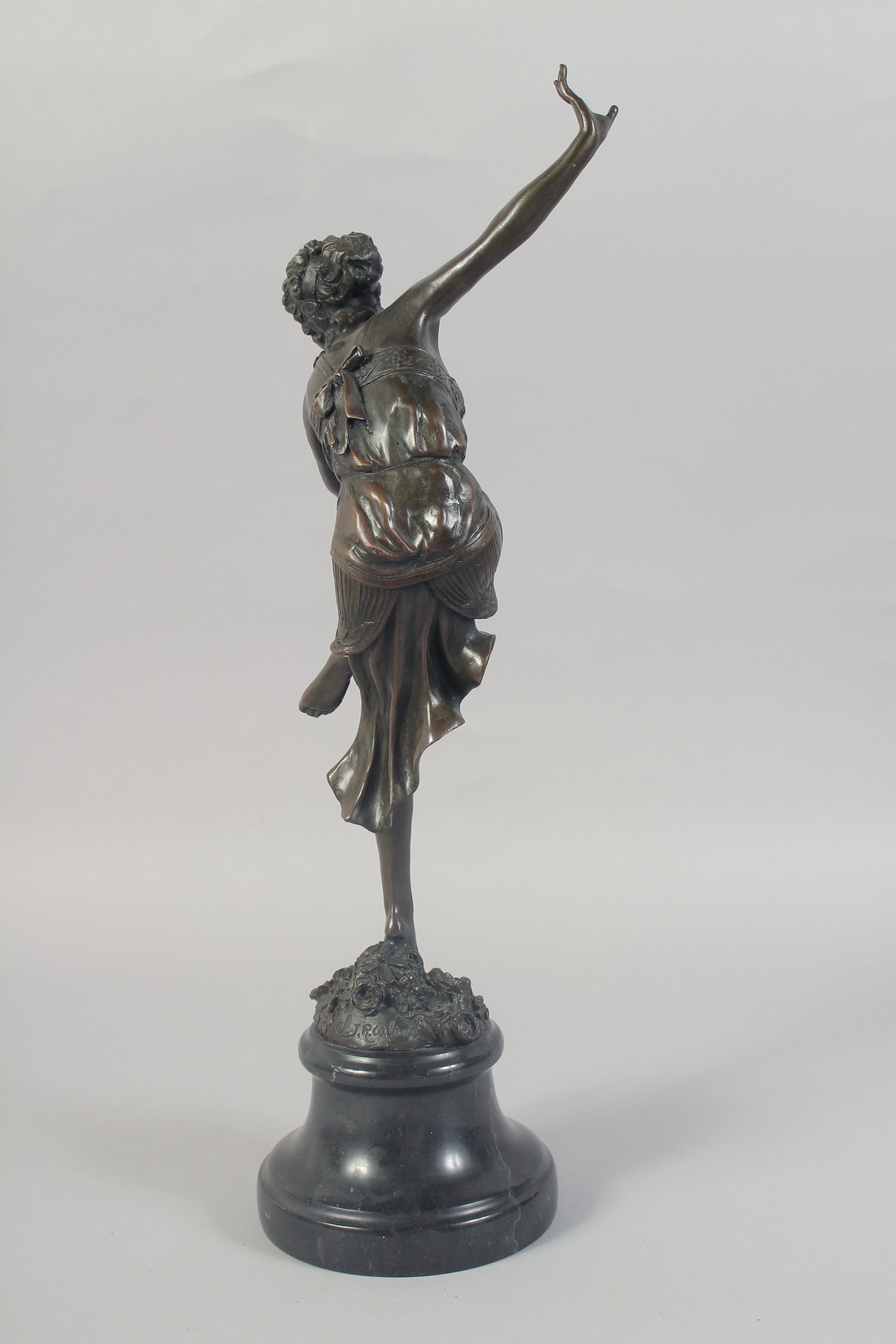 C. J. R. COLINET. A GOOD BRONZE OF A DANCER on a bed of flowers. Signed, 15.5ins on a circular - Image 3 of 6