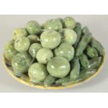 A GOOD PALISSY TYPE POTTERY BOWL as a bowl of fruit and vegetables. The underneath in blue and