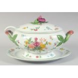 A LARGE LA SOUPIERE PROVINCIAL TUREEN, COVER STAND AND SOUP LADLE by Le Cordon Bleu. 14ins long,