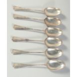 A SET OF SIX 18TH CENTURY HANOVARIAN SILVER TABLESPOONS. Edinburgh, 1767. Maker: E. L. Weight