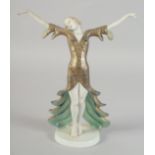 A ROSENTHAL ART DECO PORCELAIN DANCER arms outstretched. Bears original labels on base. 8.5ins