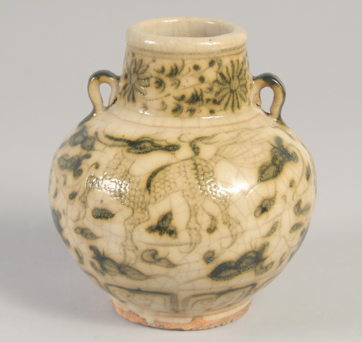 A THAI GLAZED POTTERY VASE, painted with beasts, 13.5cm high. - Image 5 of 6