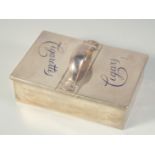 A GOOD MAPPIN AND WEBB SILVER AND WOODEN TABLE CIGAR AND CIGARETTE BOX, with cigar and cigarette