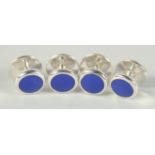 A PAIR OF SILVER AND LAPIS EARRINGS.