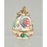 A SMALL RUSSIAN SILVER AND ENAMEL EGG PENDANT. 2cm long.