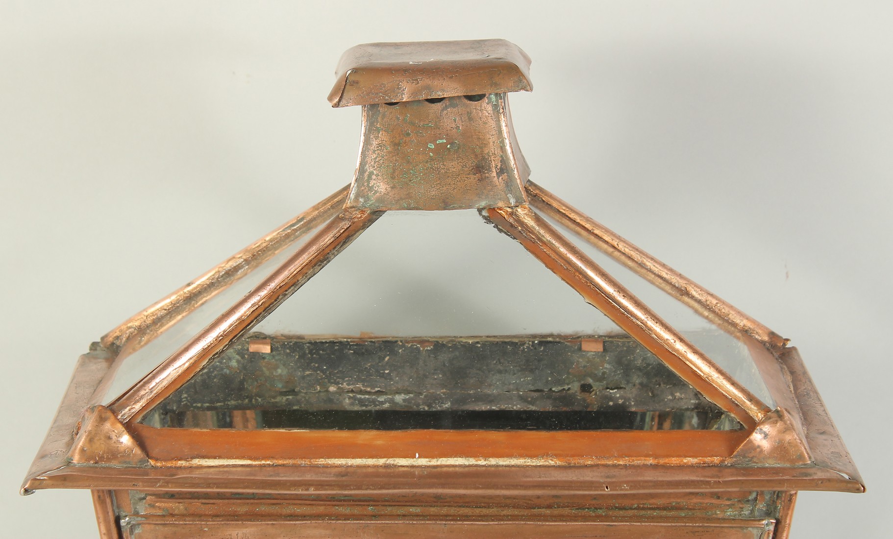 A COPPER MIRROR BACK LANTERN. 1ft 10ins high. - Image 2 of 2