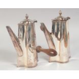 A GOOD PAIR OF SHEFFIELD PLATE CAFE AU LAIT POTS with wooden handles.