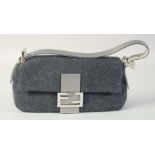 A FENDI SOFT GREY WOOL BAG with crystal clasp and a grey leather strap. 11ins lon, 6ins high in a