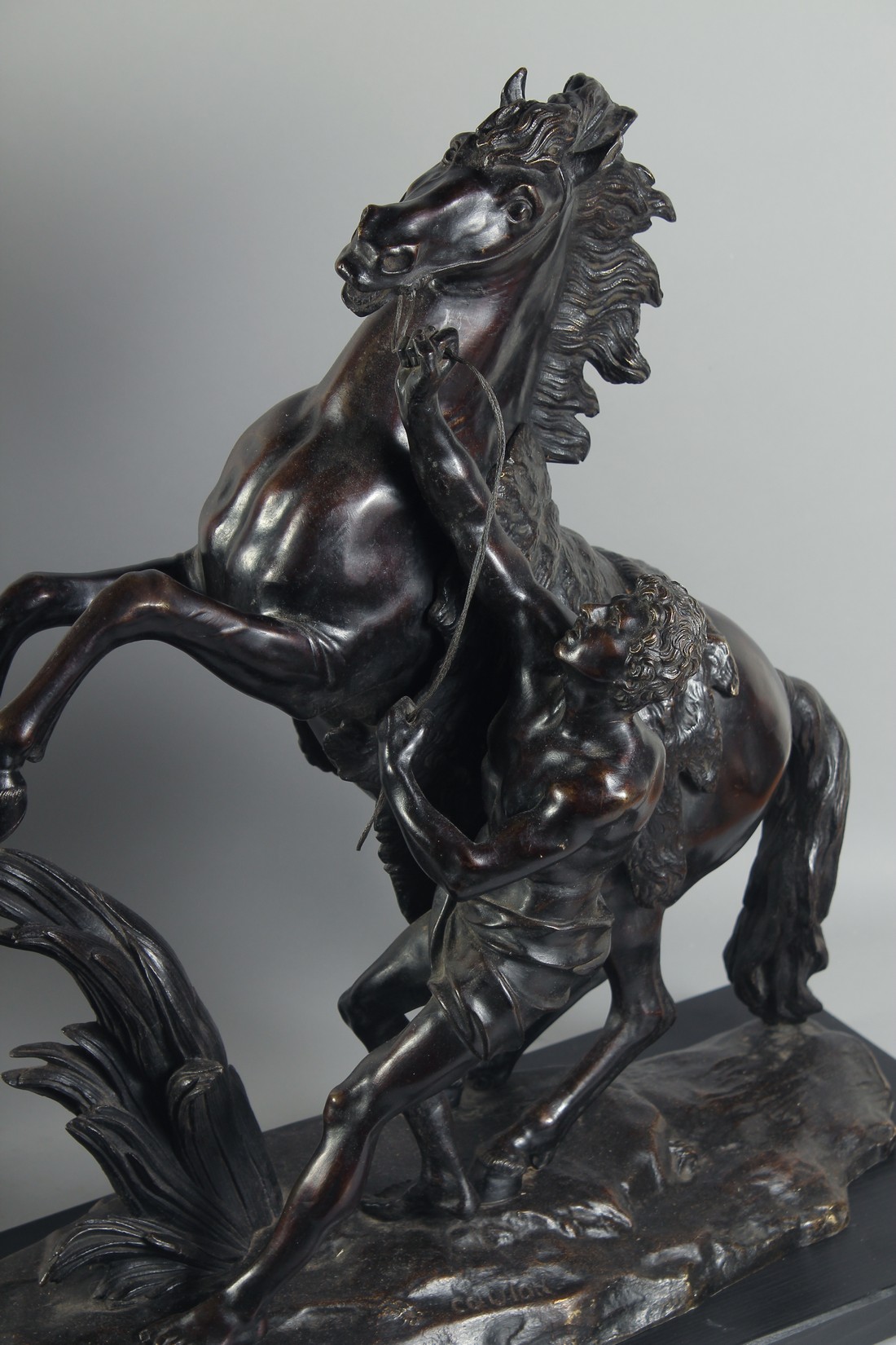 AFTER GUILLAUME COUSTOU. A SUPERB LARGE PAIR OF BRONZE CHEVAL DE MARLEY. Signed. 1ft 9ins high, - Image 3 of 5