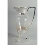 A CHRISTOPHER DRESSER STYLE SILVER PLATED, CROWS FOOT CLARET JUG. 10ins high.