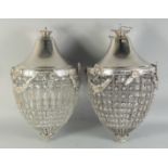 A GOOD PAIR OF ACORN SHAPED CRYSTAL HANGING LIGHTS. 1ft 8ins long.