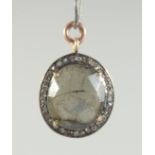 A SMALL MOSS AGATE AND DIAMOND PENDANT.