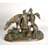P J MENE (1810-1879) FRENCH A BRONZE FIGURE, 'CHASSE EN ECOSSE' Signed, 11ins x 14ins x 7ins.