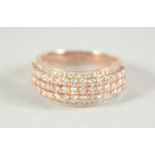 A 14CT GOLD FIVE ROW DIAMOND RING.