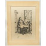 Felix Oudart (19th/20th Century), a print of a gentleman smoking a pipe, print on silk, signed in