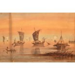 Frederick John White (19th Century), a scene of Oriental boats and figures, watercolour, signed,