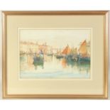 Boats on a canal in Venice, watercolour, initialled B.M.F., 9.75" x 14", (24.5x35.5cm).