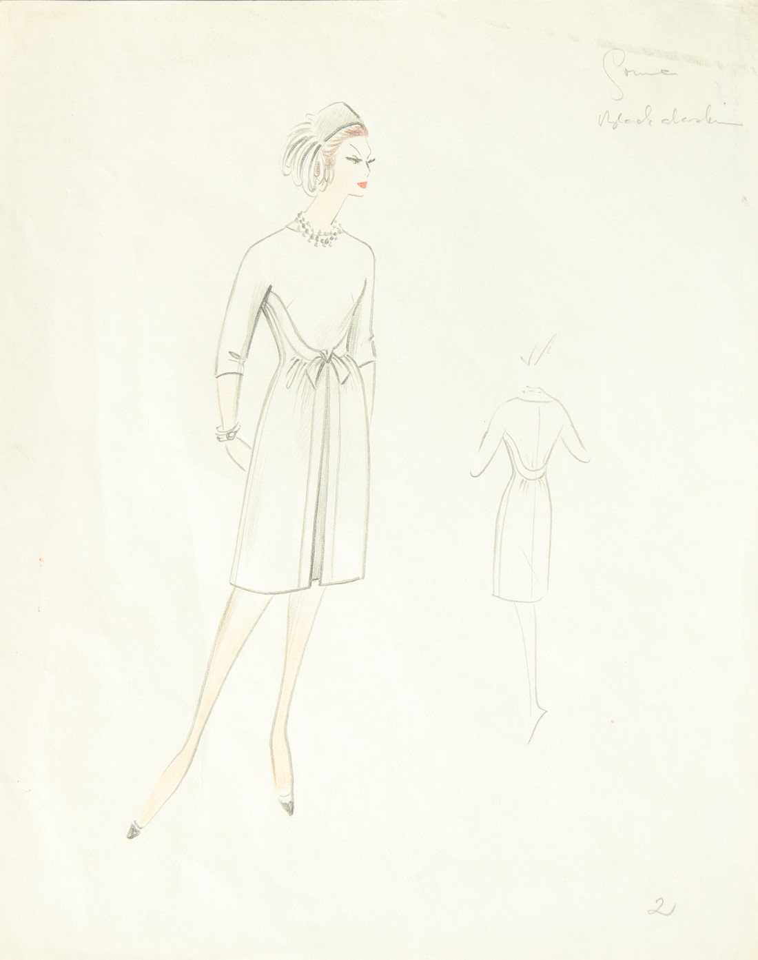 Circle of Hardy Amies, 5 ladies fashion sketches, coloured pencil, each paper size 9.75" x 7.75", ( - Image 2 of 6