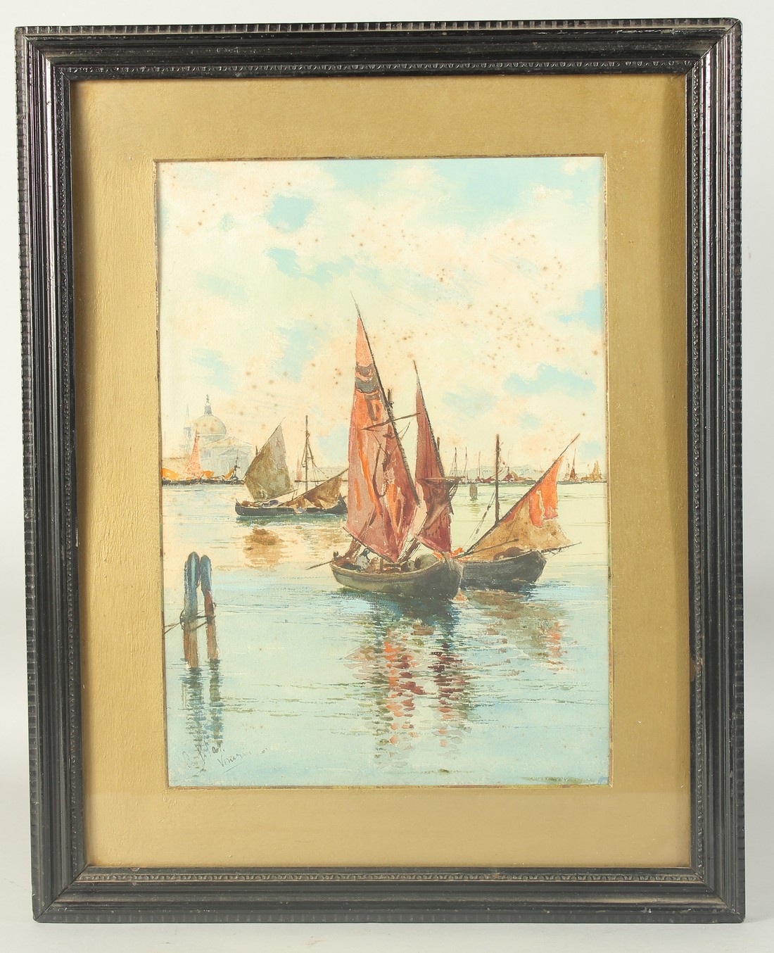 Sailing boats on the lagoon, Venice, watercolour, signed and inscribed, 14.75" x 10.5", (37.5x26.