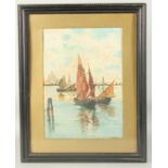 Sailing boats on the lagoon, Venice, watercolour, signed and inscribed, 14.75" x 10.5", (37.5x26.