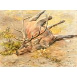 Wilhelm (Willi) Lorenz (1901-1981) German, A dead stag, oil on canvas, signed and dated, 23.5" x