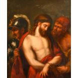 19th Century French School, Christ in a crown of thorns being unbound, oil on board, 16" x 13", (