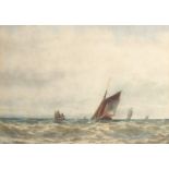 Attributed to Thomas Bush Hardy (1842-1897) Sailing boats and a tall ship in choppy seas,