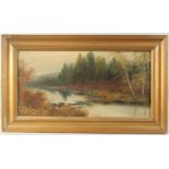 T. Wood, An Autumn view of a tranquil river scene, oil on canvas, signed, 12" x 24", (30.5x61cm).