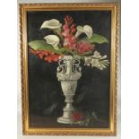 Early 20th Century, a still life of flowers in an alabaster urn, oil on canvas, 36" x 25" (92 x