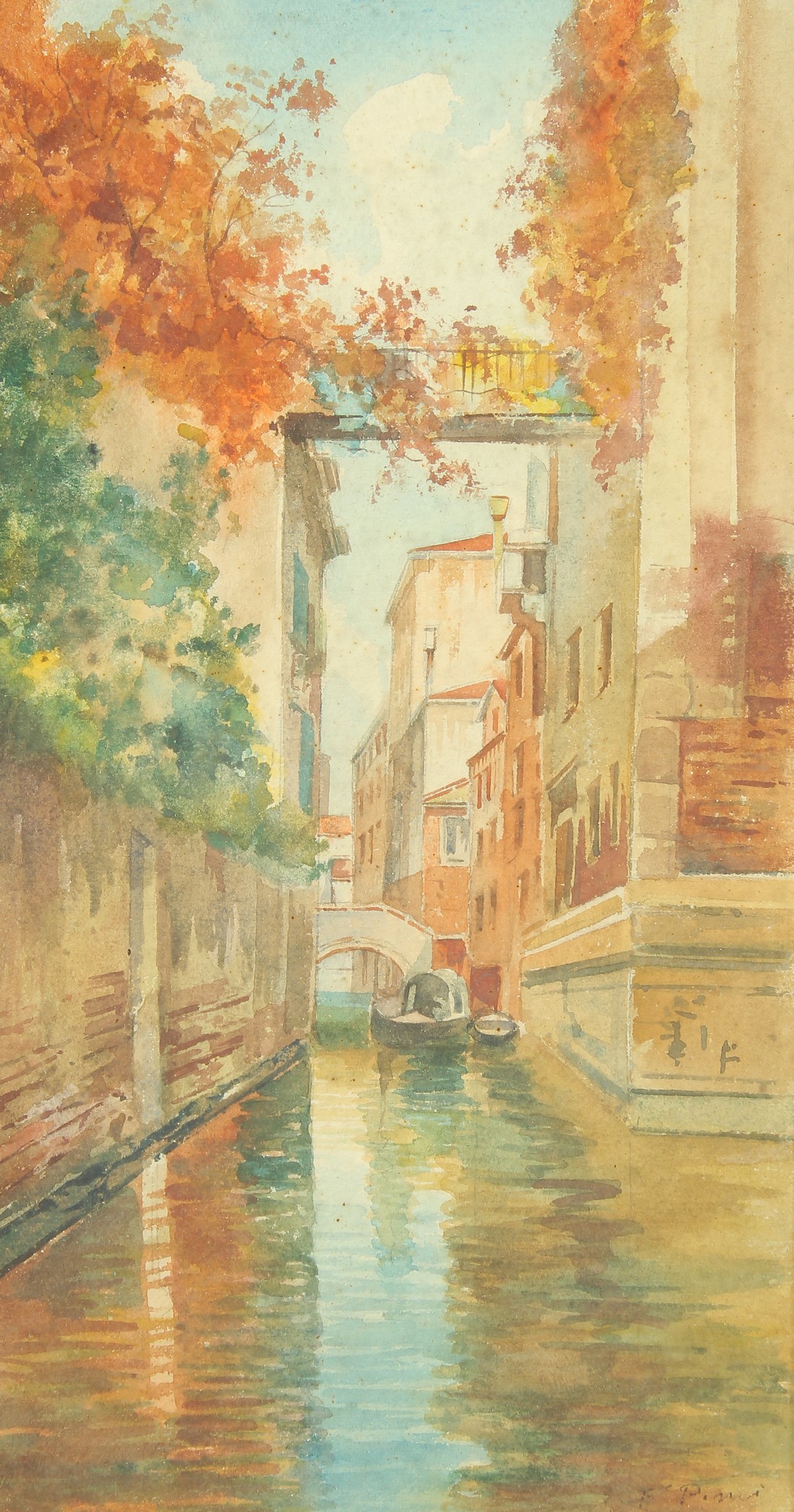 A Venetian canal scene, watercolour, indistinctly signed, 14" x 7.5", (35.5x19cm). - Image 2 of 3