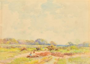 Adam Ernest Proctor (20th Century), Figures resting on a heathland, watercolour, signed and dated