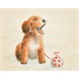 Ella Bruce (20th Century) A puppy with a ball, watercolour, signed in pencil, 7. 5" x 9", (