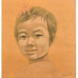 20th Century, A head study of a child, chalk and pastel, indistinctly signed, 17" x 17", (43 x