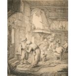 Van Ostade (1610-1685), figures in an interior, etching, signed in the plate, 4.25" x 3.25", (10.5 x
