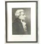 Rumpf, an engraving of Mozart, numbered 2, certificate verso, 20.5" x 14.5", (52x37cm).