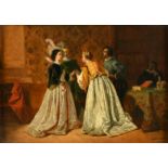 D'Haemer, circa 1870, elegant figures conversing in a lavish interior, oil on canvas, signed and