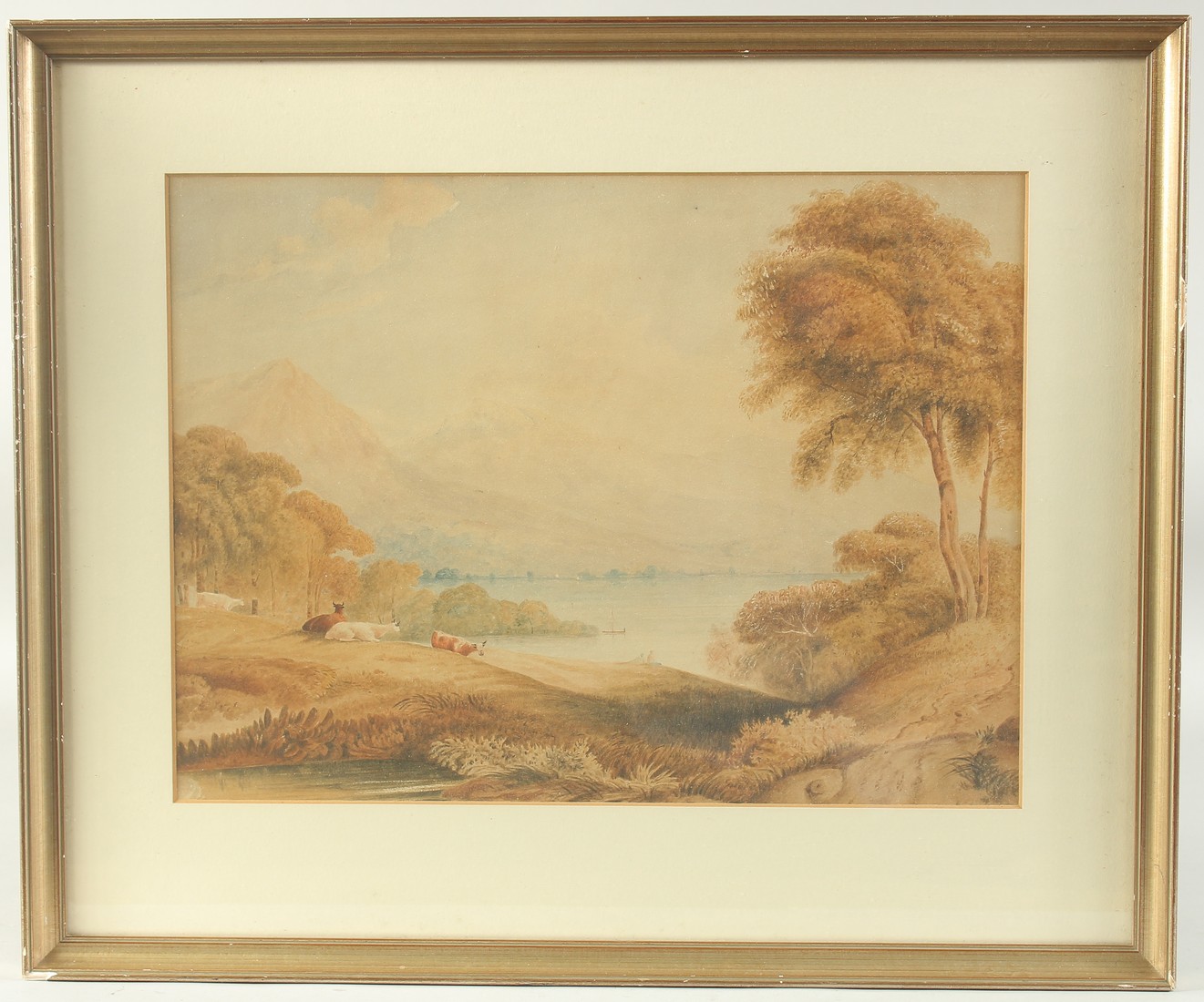 A 19th Century watercolour of cattle resting before a mountain lake, 11" x 15.5" (28 x 40cm), - Image 6 of 6