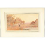 F. Clifford, 'Great Shefford Berks', A woman passing a village pond at sunset, watercolour,