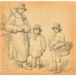 Circle of Barker of Bath, Three rustic figures, pencil, ascribed verso No 3, plate 3, 2.5" x 2.