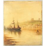 Circa 1900, Boats moored at Whitby, North Yorkshire, oil on board, indistinctly signed and dated,