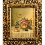 19th Century German School, a still life of fruit, vines and a glass, oil on canvas, 14" x 11.5", (